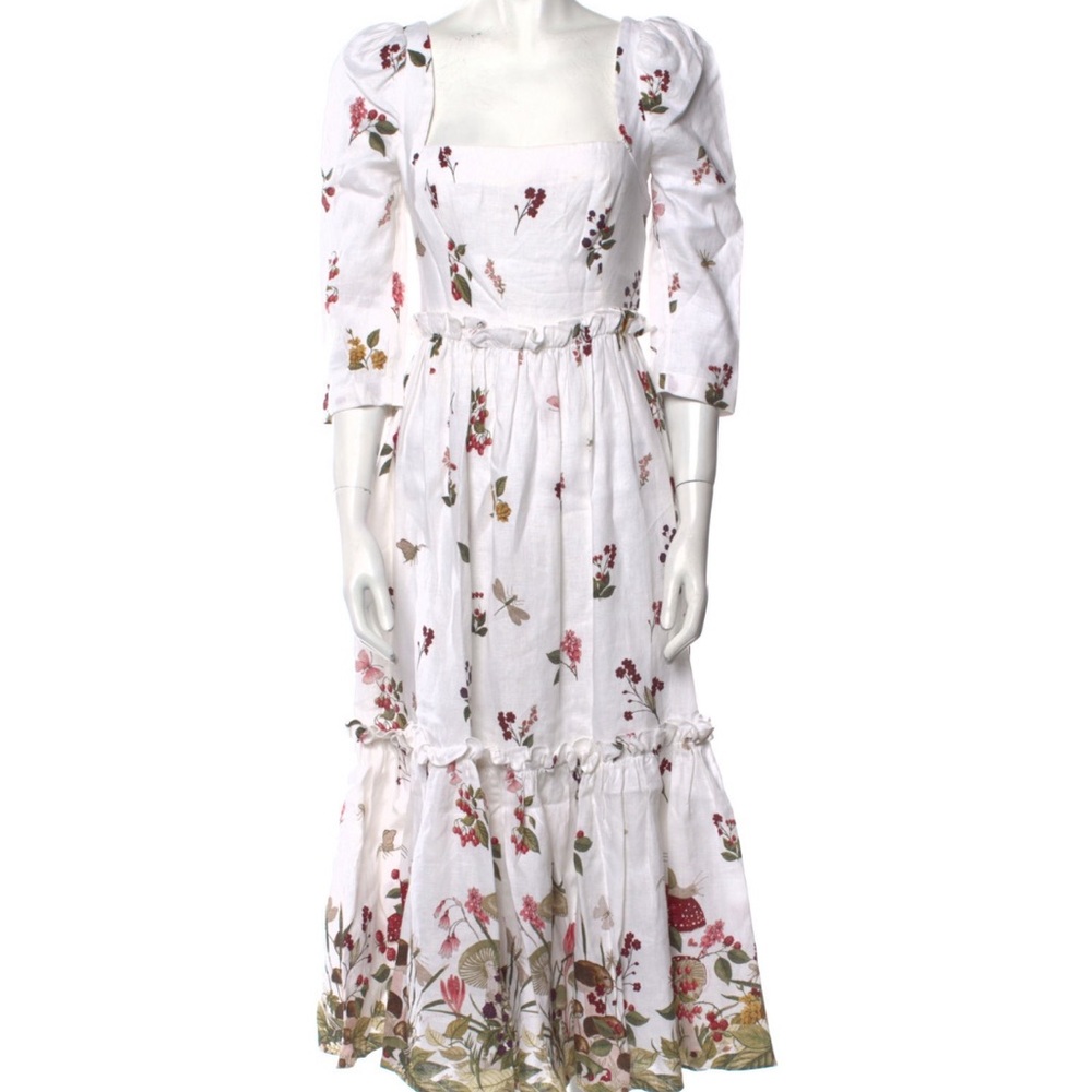 Cara Cara Pink and Red Ruffled Tiered Midi Dress